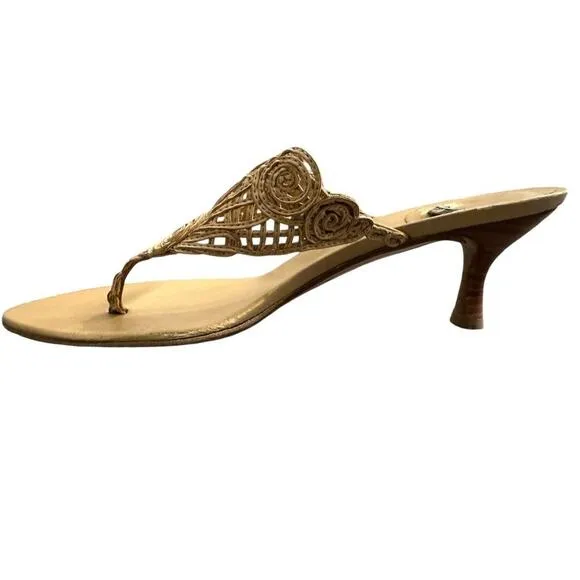 Stuart Weitzman Raffia Plantation Rawhide Laniard Sandals Size 8
