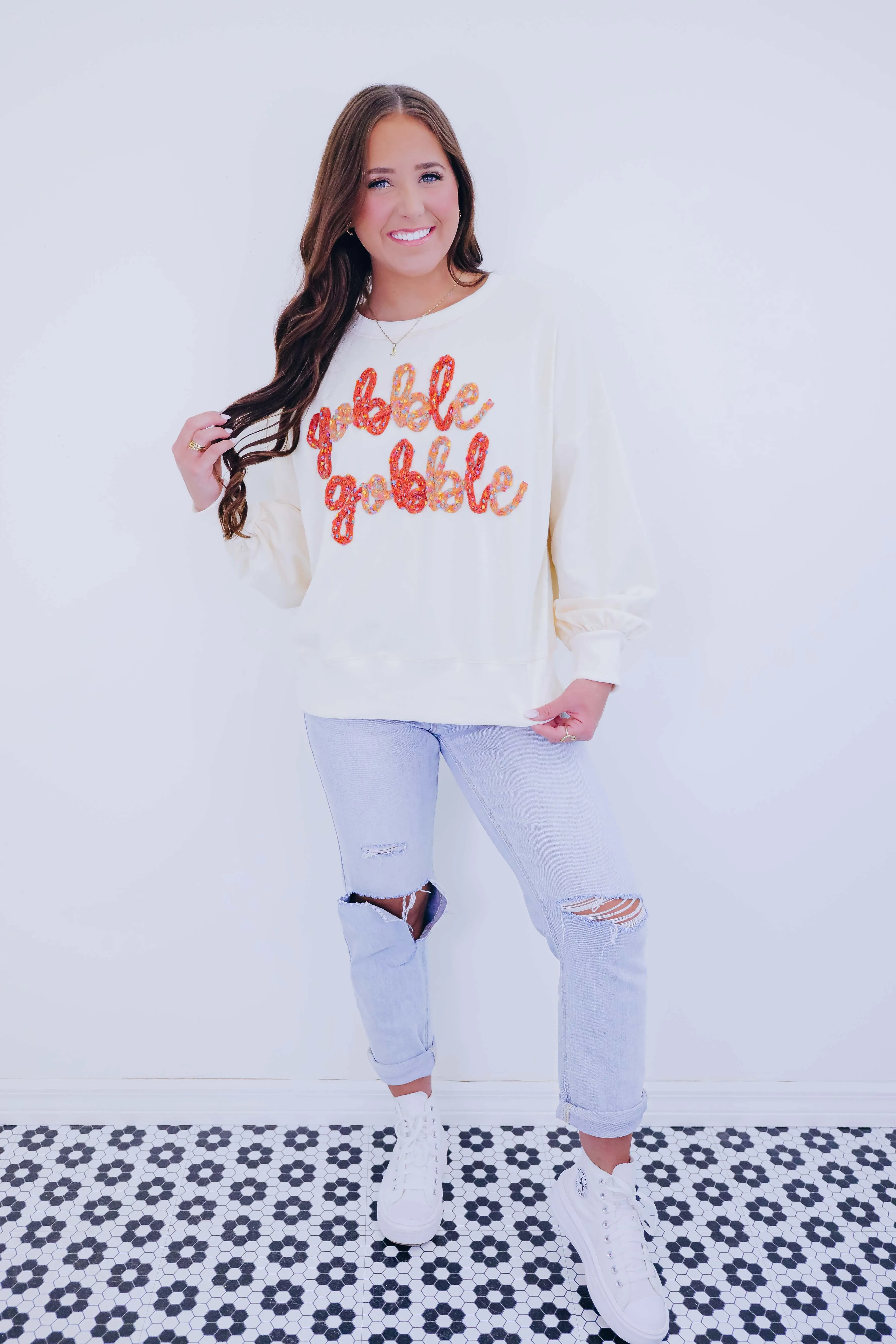 Talk Turkey To Me Sweatshirt- Cream