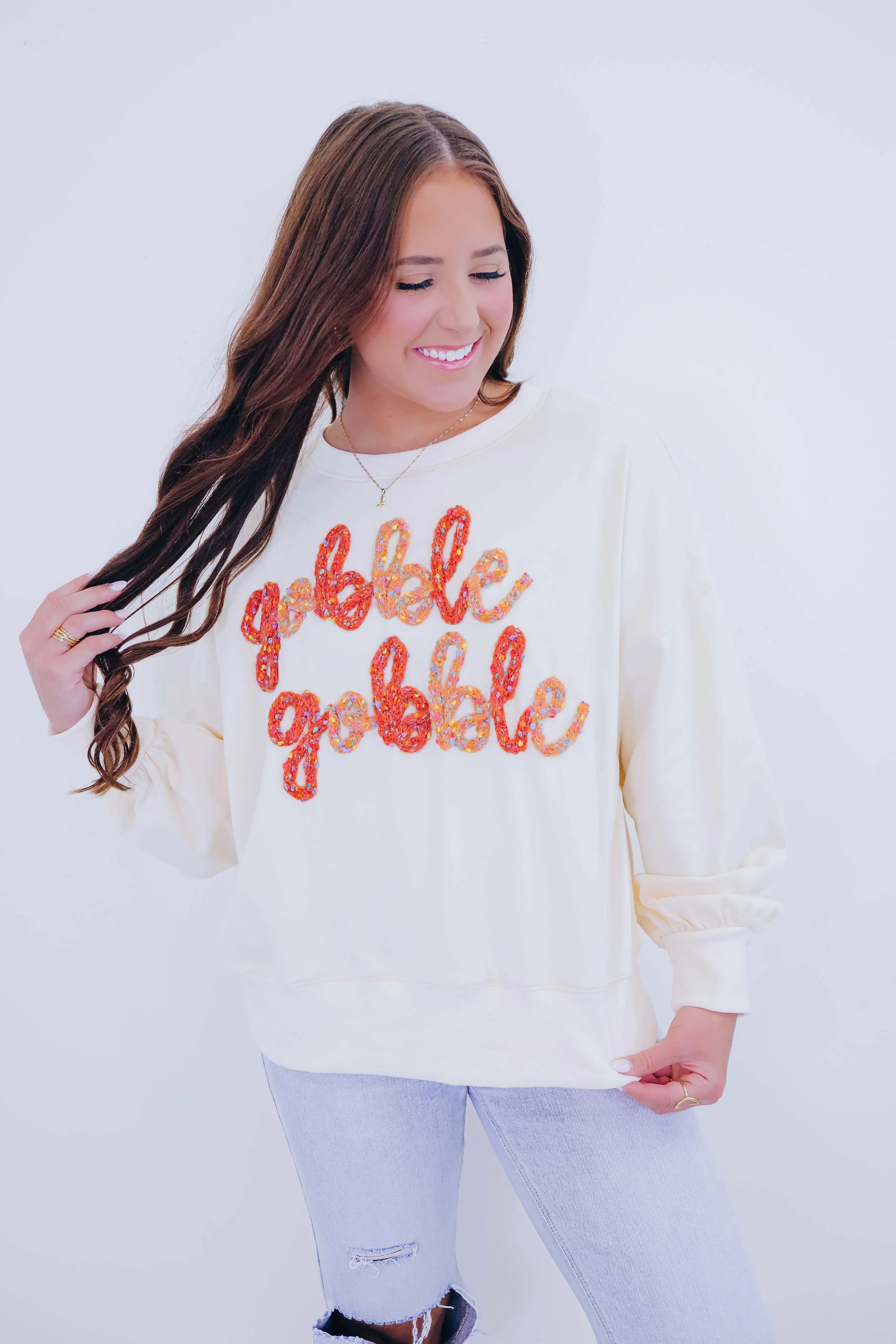 Talk Turkey To Me Sweatshirt- Cream