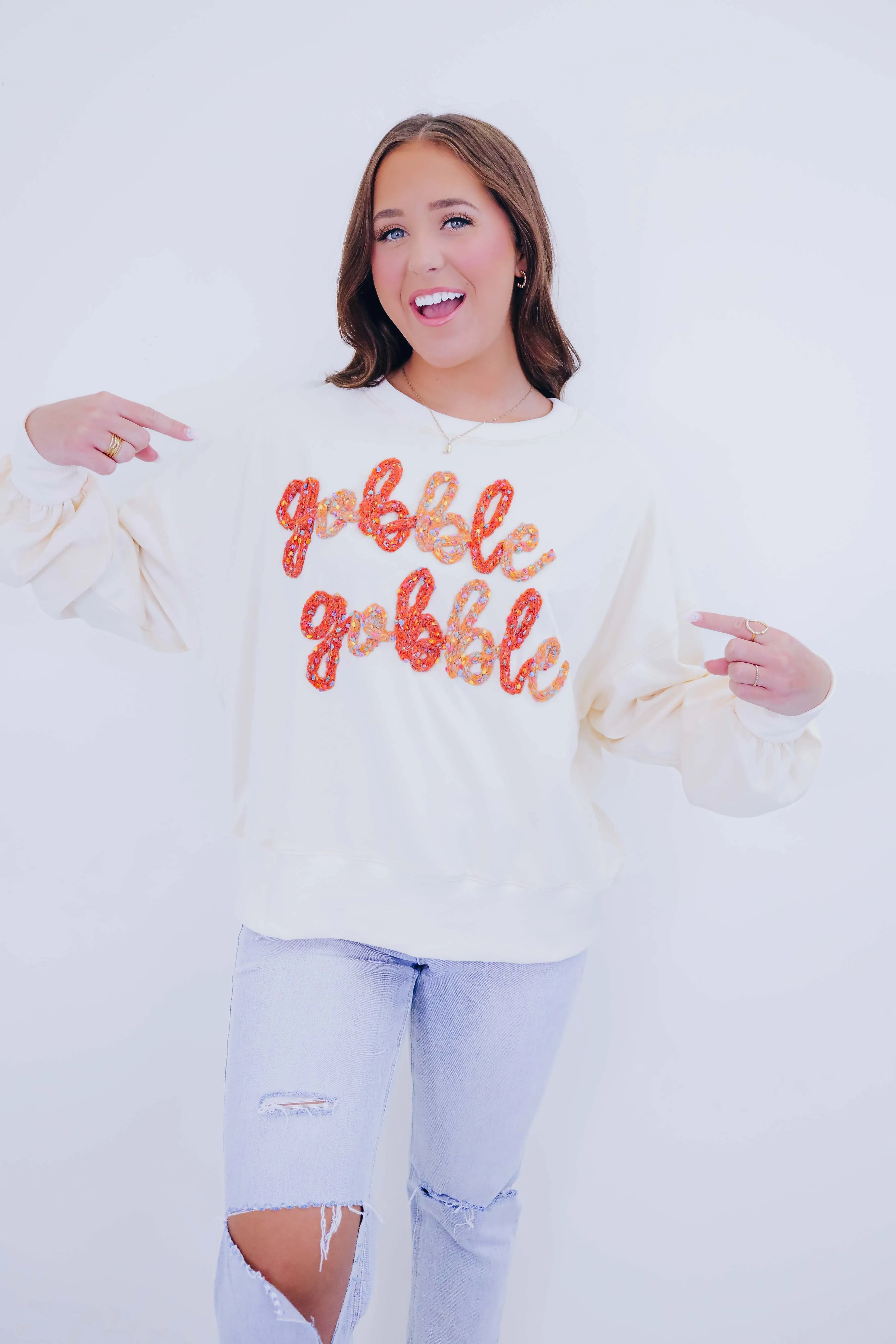 Talk Turkey To Me Sweatshirt- Cream