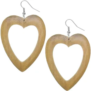 Tan Wooden Heart Earrings