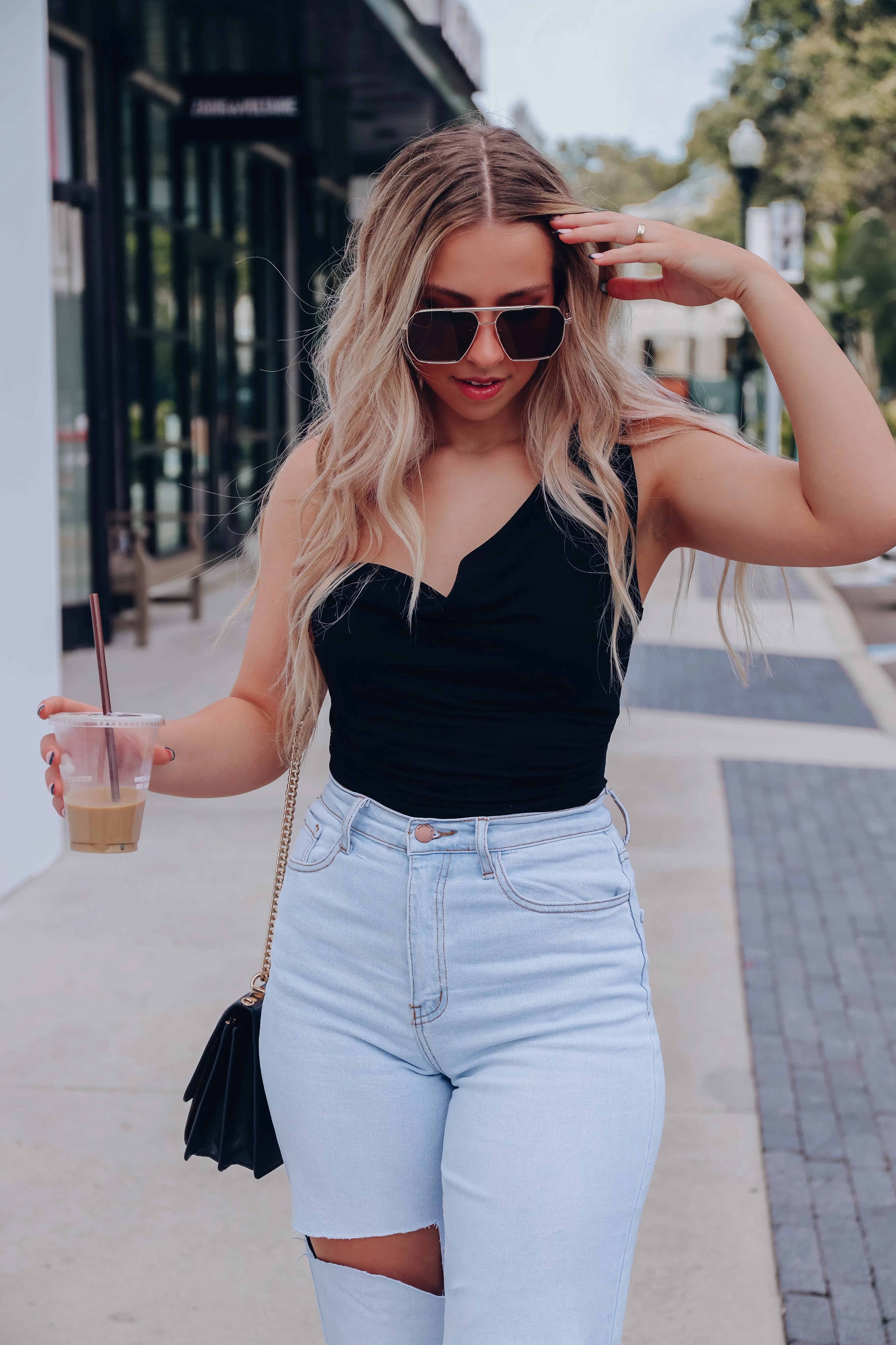 Trixie Cowl Neck Bodysuit - Black