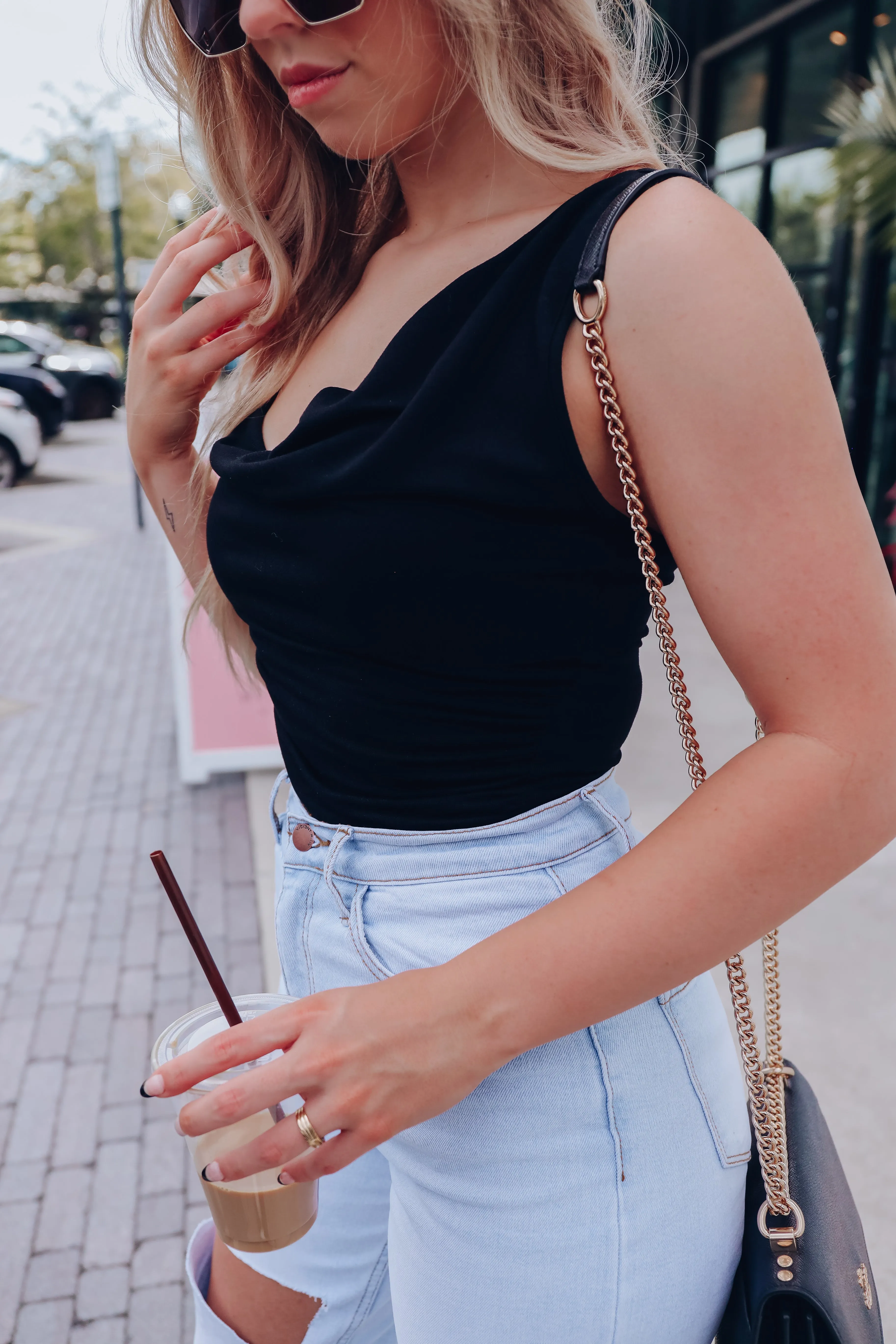 Trixie Cowl Neck Bodysuit - Black