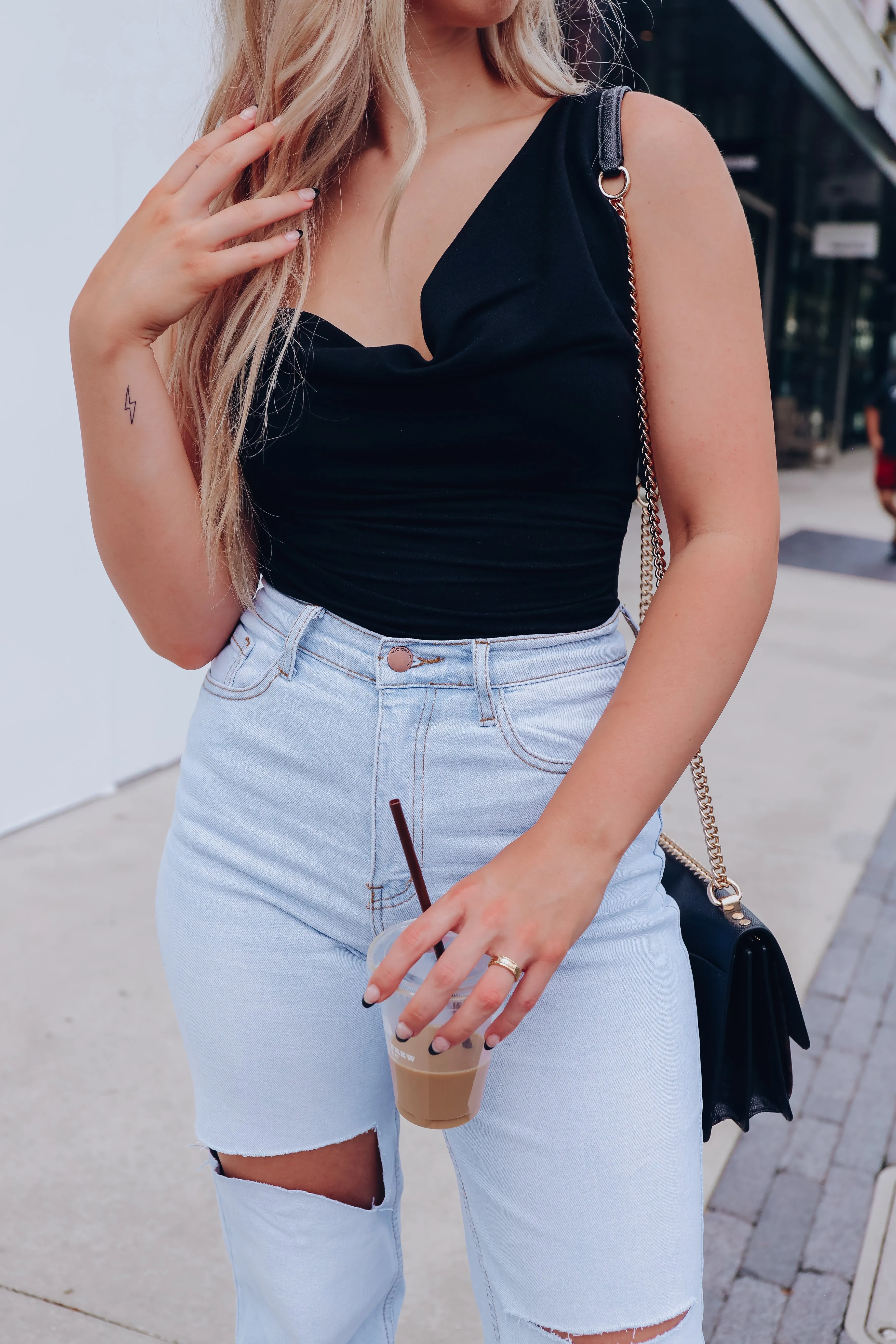 Trixie Cowl Neck Bodysuit - Black