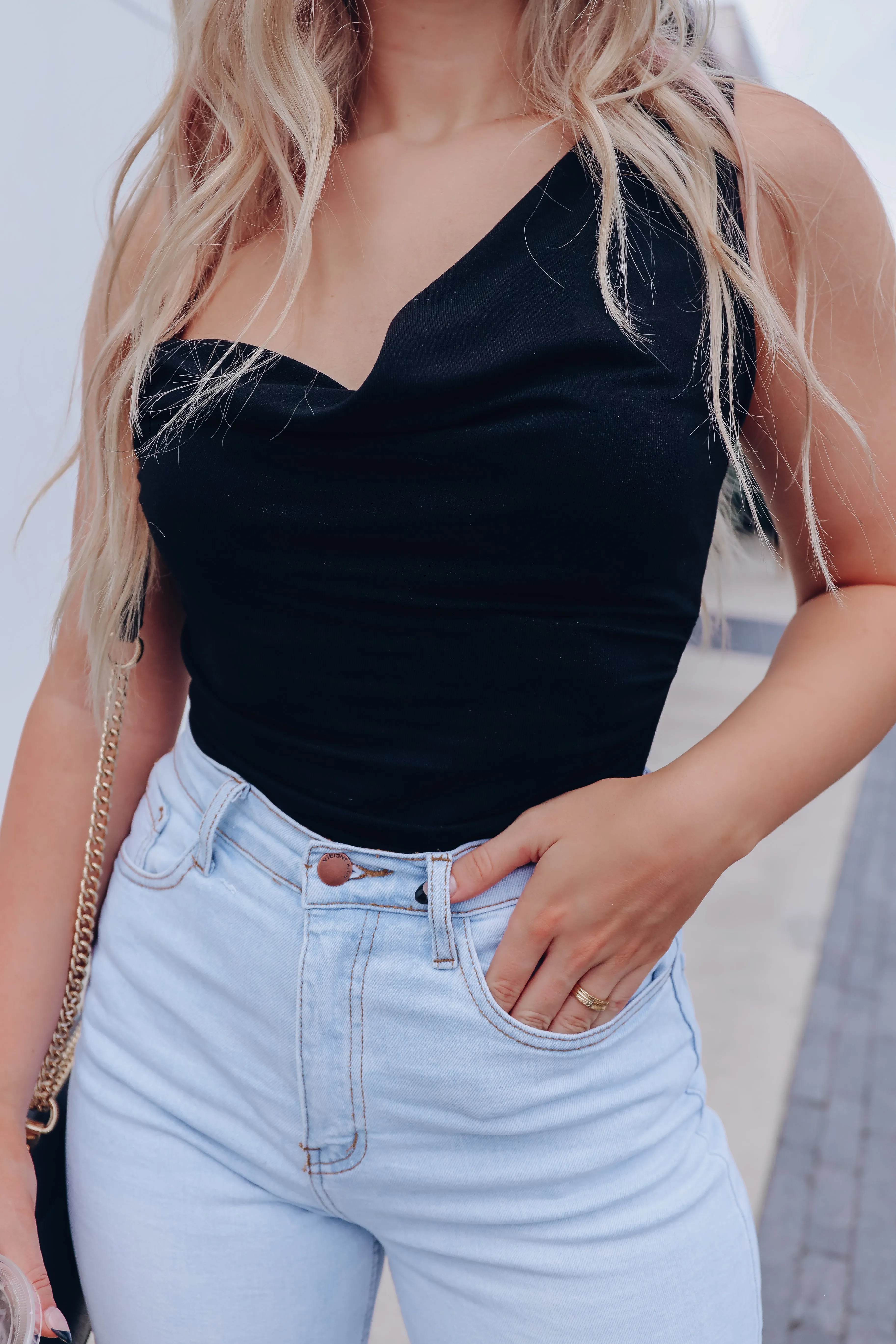 Trixie Cowl Neck Bodysuit - Black