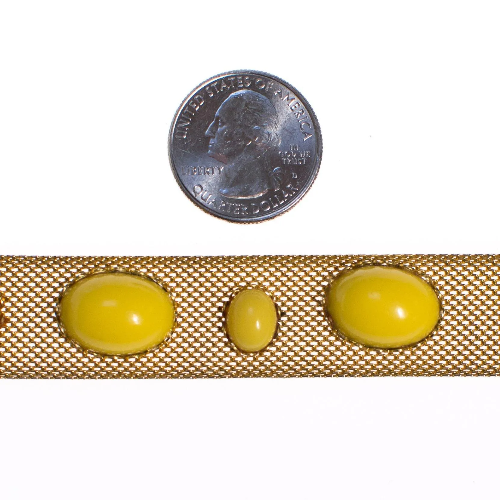 Vintage Gold Mesh Bracelet with Yellow Lucite Cabochons