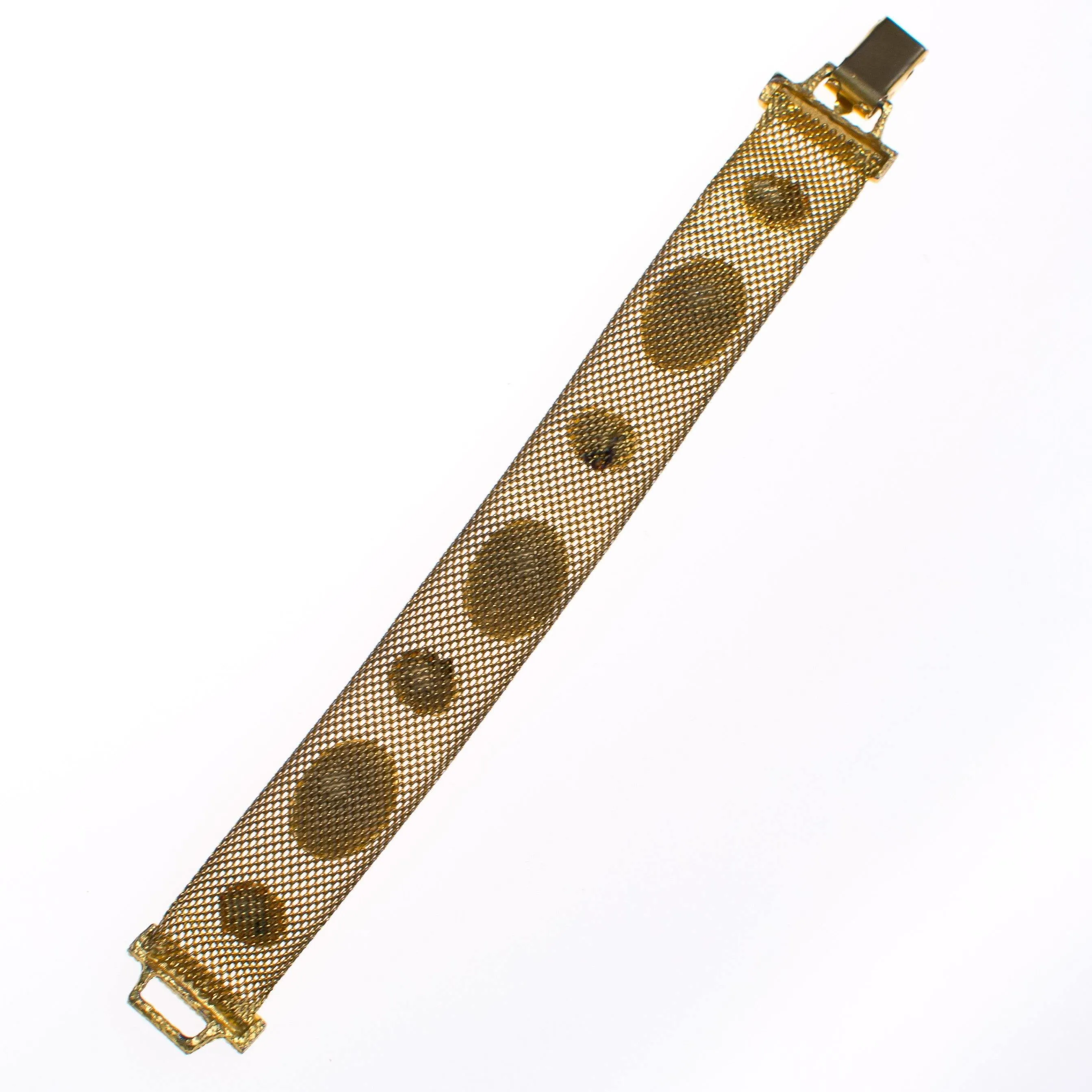 Vintage Gold Mesh Bracelet with Yellow Lucite Cabochons